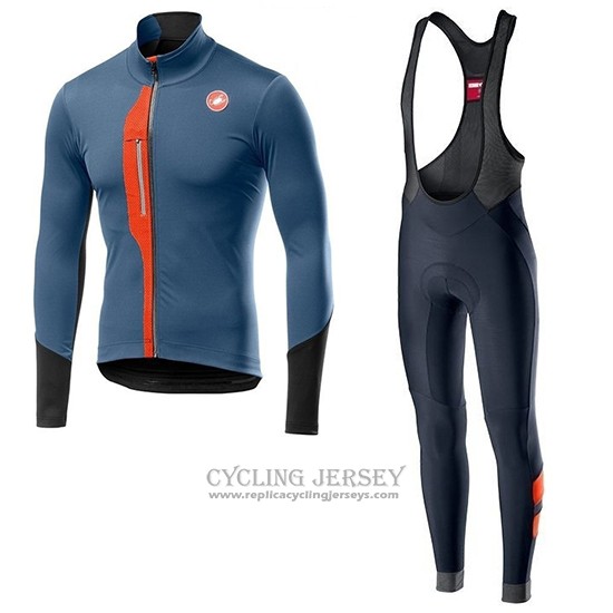 2019 Cycling Jersey Castelli Tras Blue Orange Long Sleeve And Bib Tight